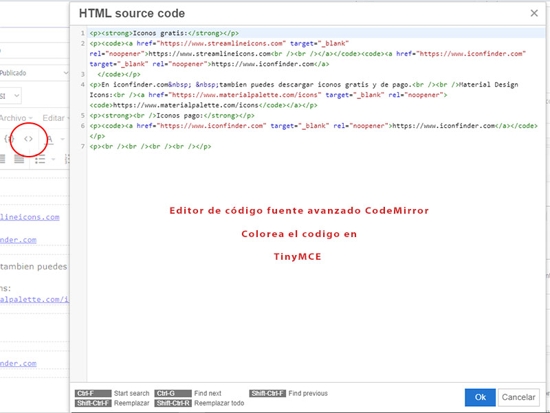 TinyMCE Plugin CodeMirror editor de código fuente avanzado